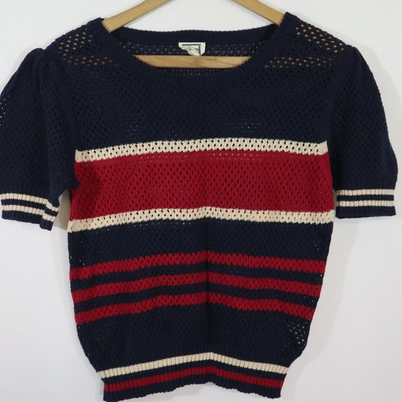 Mo:Vint Striped Short Sleeve Sweater S - Picture 1 of 3